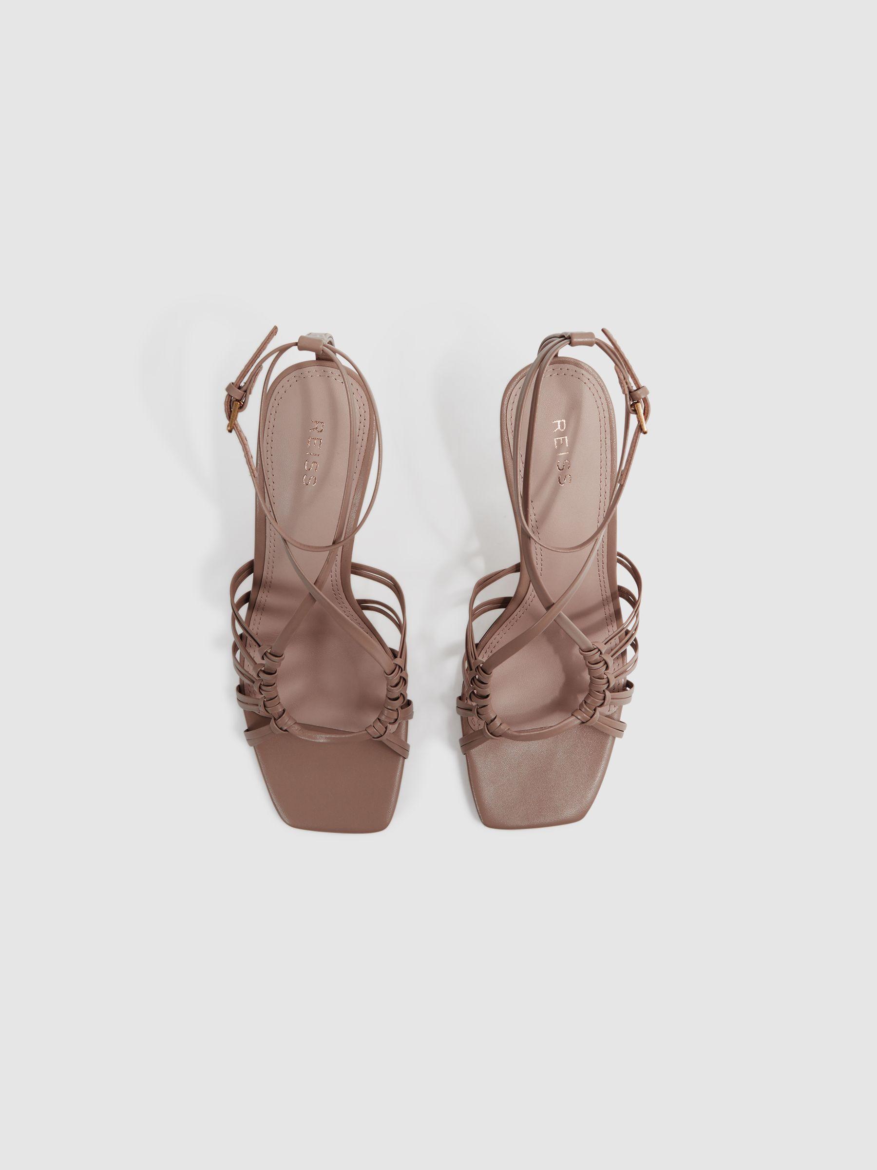 Leather Strappy Heels in Taupe Product Image