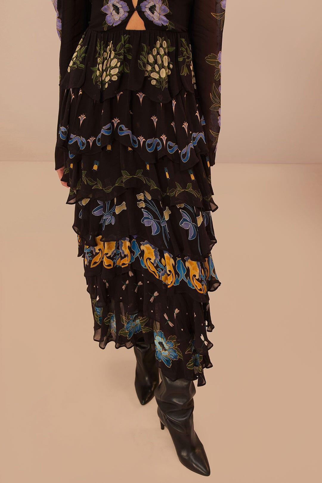Black Winter Garden Ruffle Maxi Dress Product Image