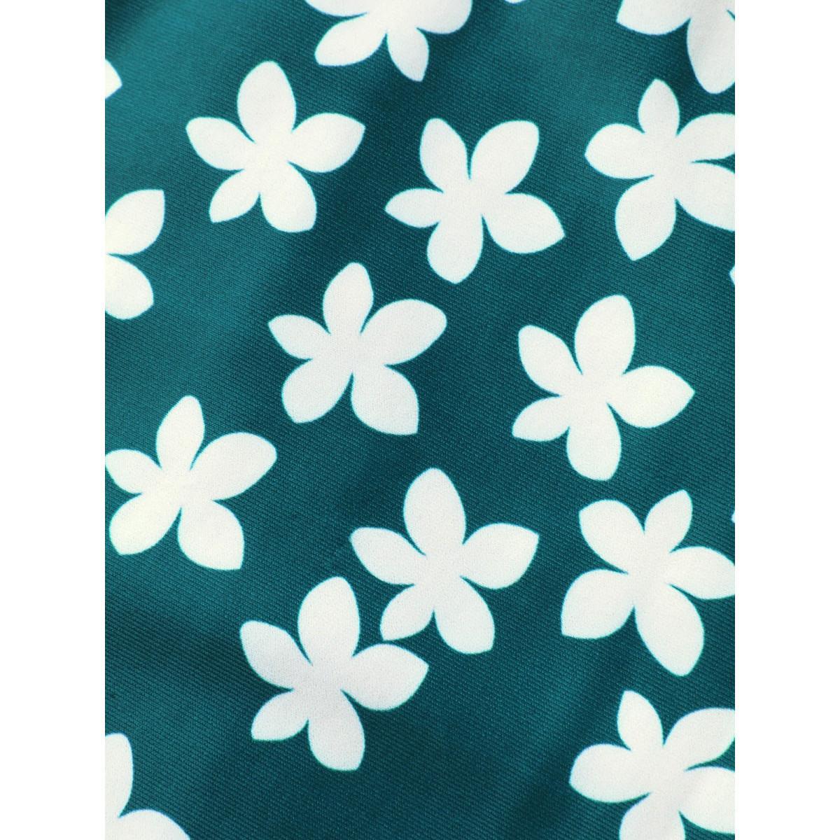 Plus Size Florals Everywhere Fit-and-Flare Swim Top Women's Swimwear Cyan Beach High stretch Bodycon U-neck Curve Swim Tops BloomChic 14-16/1X Product Image