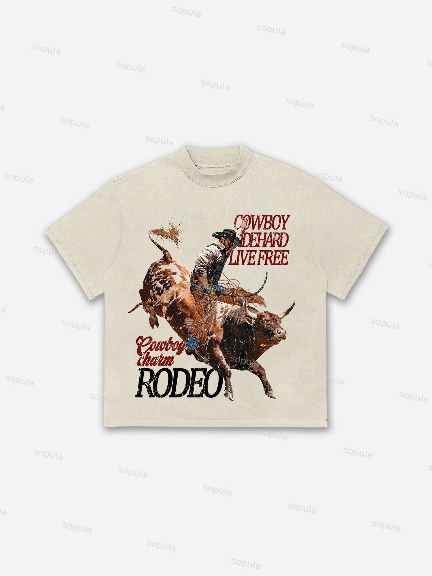 Rodeo Cowboy Charm Print Cotton T-shirt Product Image