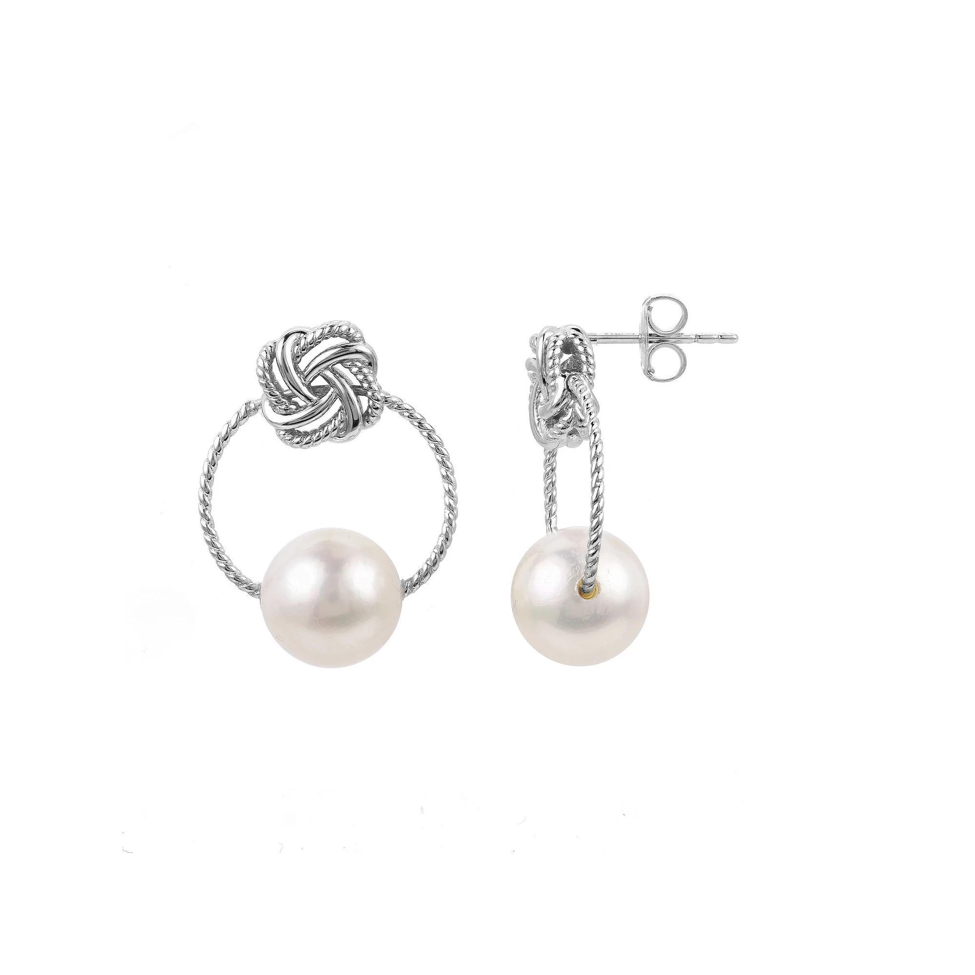 PearLustre by Imperial Sterling Silver Freshwater Cultured Pearl Love Knot Hoop Earrings, Womens Product Image