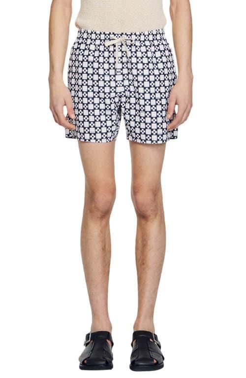 Sandro Mens Square Print Drawstring 5 Swim Shorts Product Image