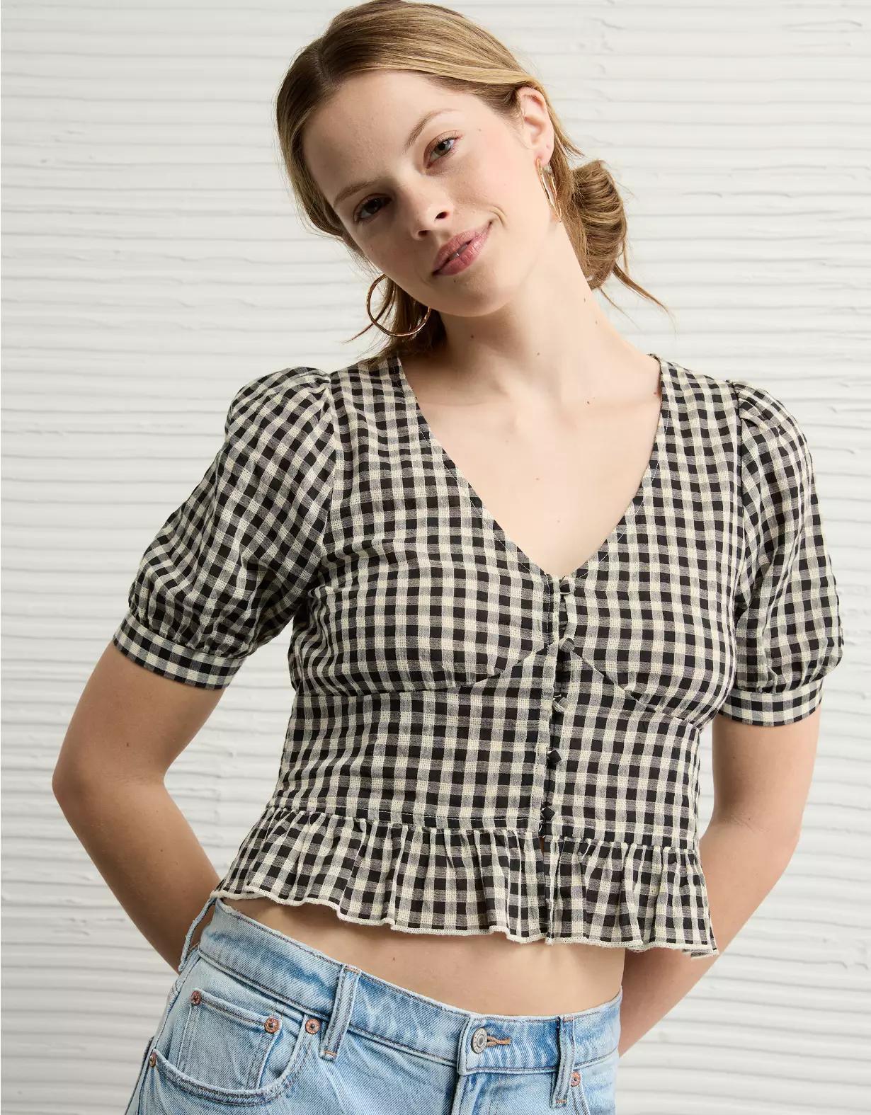 AE V-Neck Puff Sleeve Corset Shirt Product Image