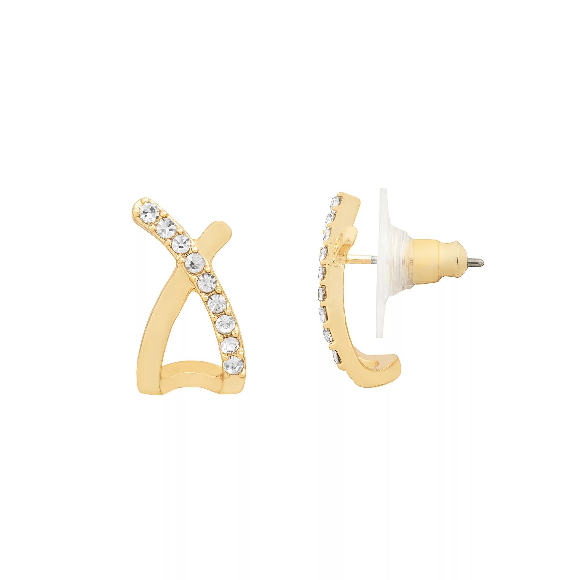 LC Lauren Conrad Gold Tone Pave Criss Cross Earrings, Women's, Clear Product Image