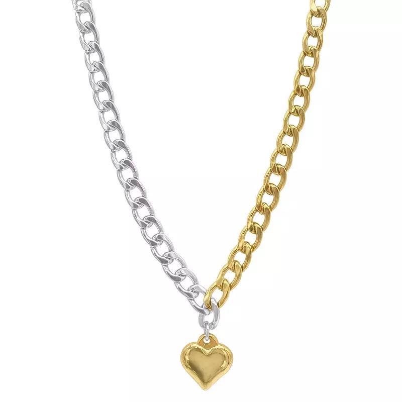 Adornia 14k Gold Plated and Silver Tone Heart Necklace, Women's, Two Tone Product Image