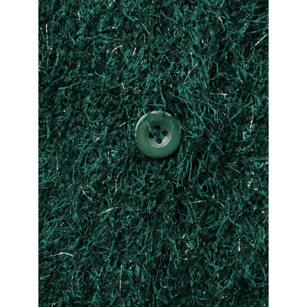 Plus Size Shimmery V-neck Button-Front Cardigan DarkGreen Women Cocktail Loose Long Sleeve Party Cardigans BloomChic 10/M Product Image