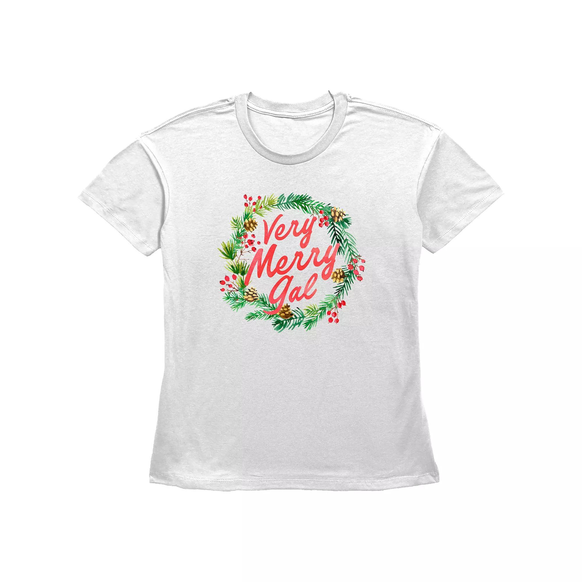 Women's Very Merry Gal Christmas Wreath Graphic Tee, Size: Medium, White Product Image