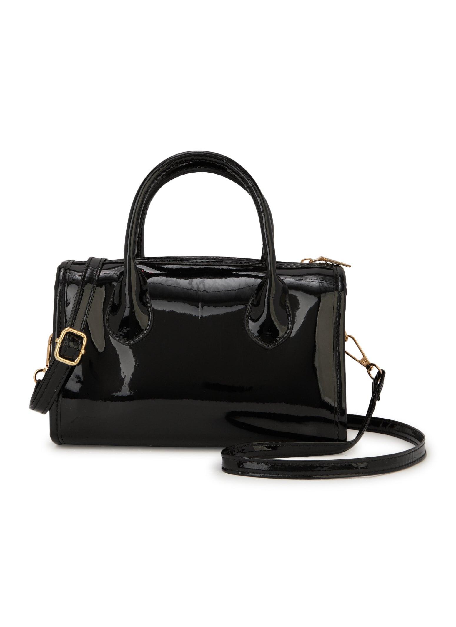 Faux Patent Leather Convertible Top Handle Crossbody Bag Female Product Image
