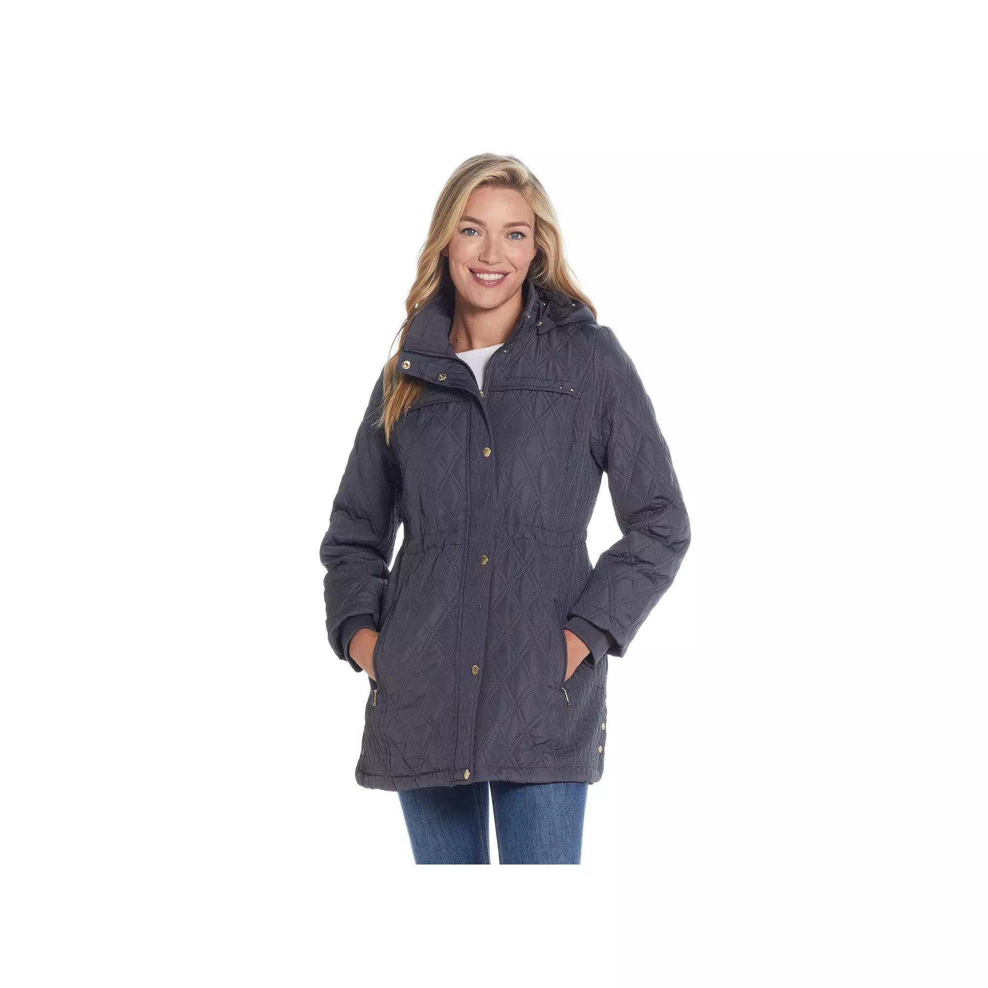 Womens Weathercast Hood Faux-Fur Lined Walker Jacket Grey Product Image