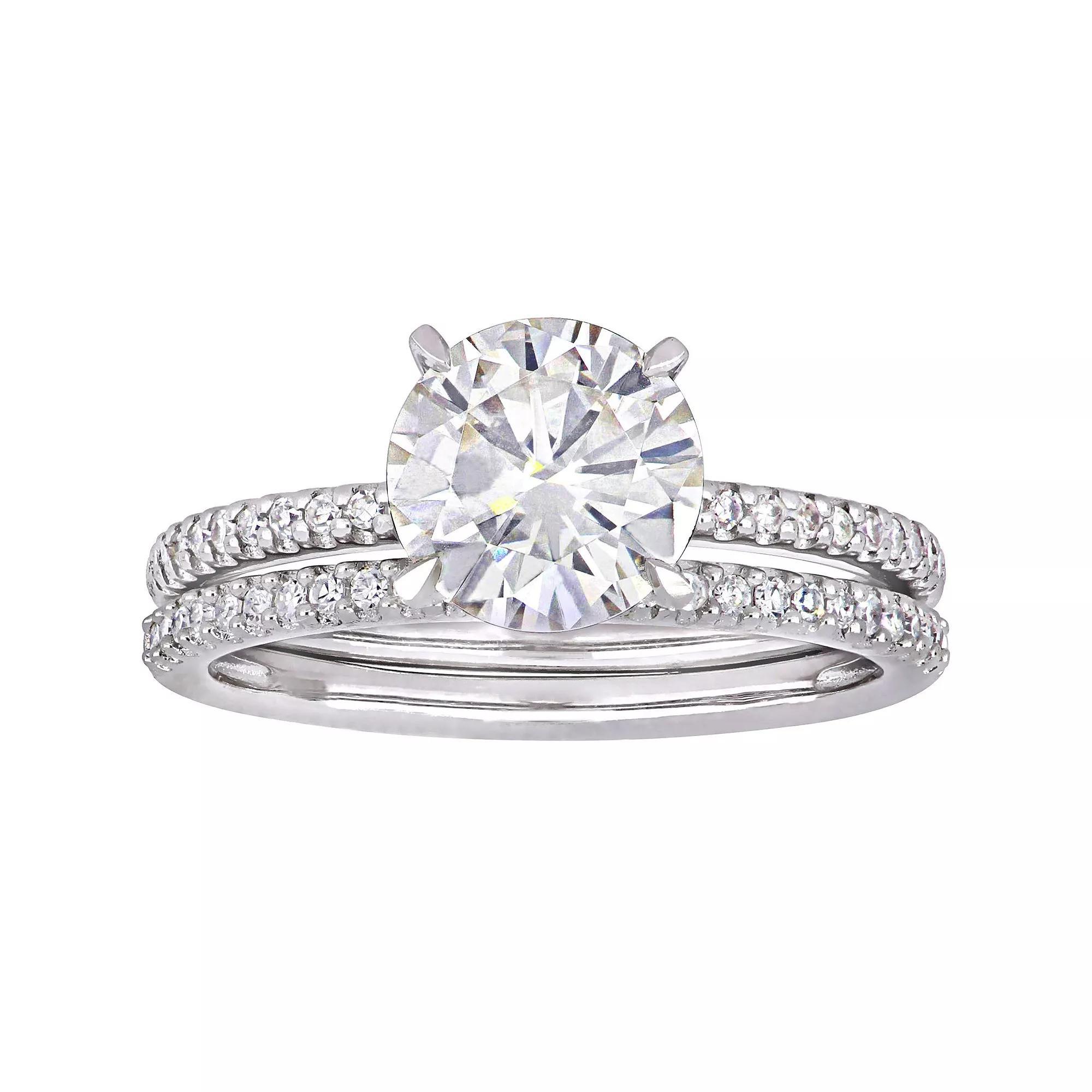 Stella Grace 14k White Gold 1/4 Carat T.W. Diamond & Created Moissanite Engagement Ring Set, Women's, Size: 5 Product Image
