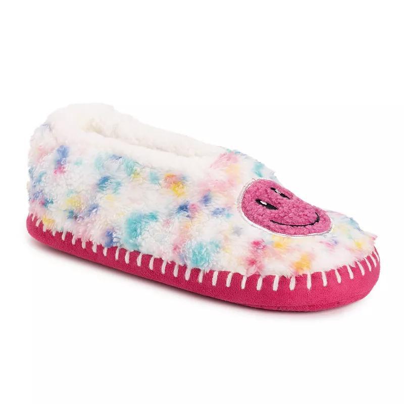 MUK LUKS Sherpa Smiley Womens Ballet Flat Slippers Ivory Pink Blue Product Image