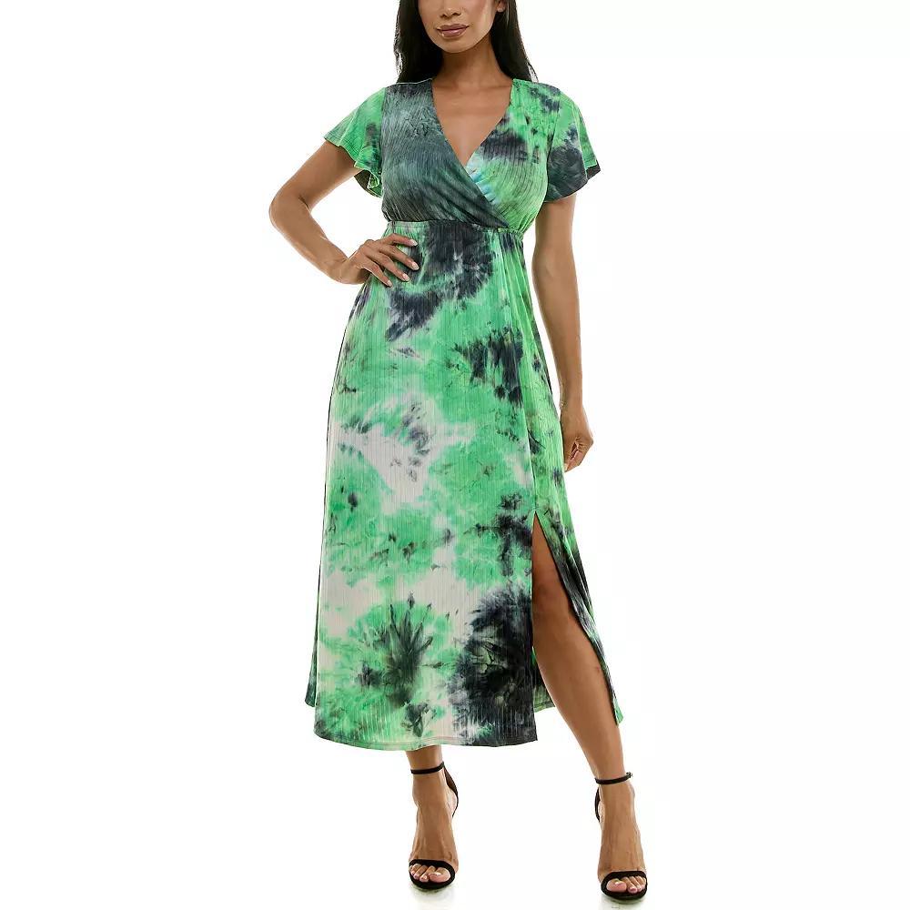 Women's Nina Leonard Flutter Sleeve Maxi Dress, Size: XL, Neon Black Product Image