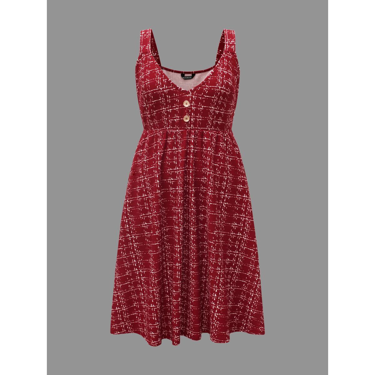 Plus Size Plaid Cami Front Button Midi Dress Scarlet Women Elegant Button Deep V-neck Sleeveless Curvy BloomChic 22-24/3X Product Image