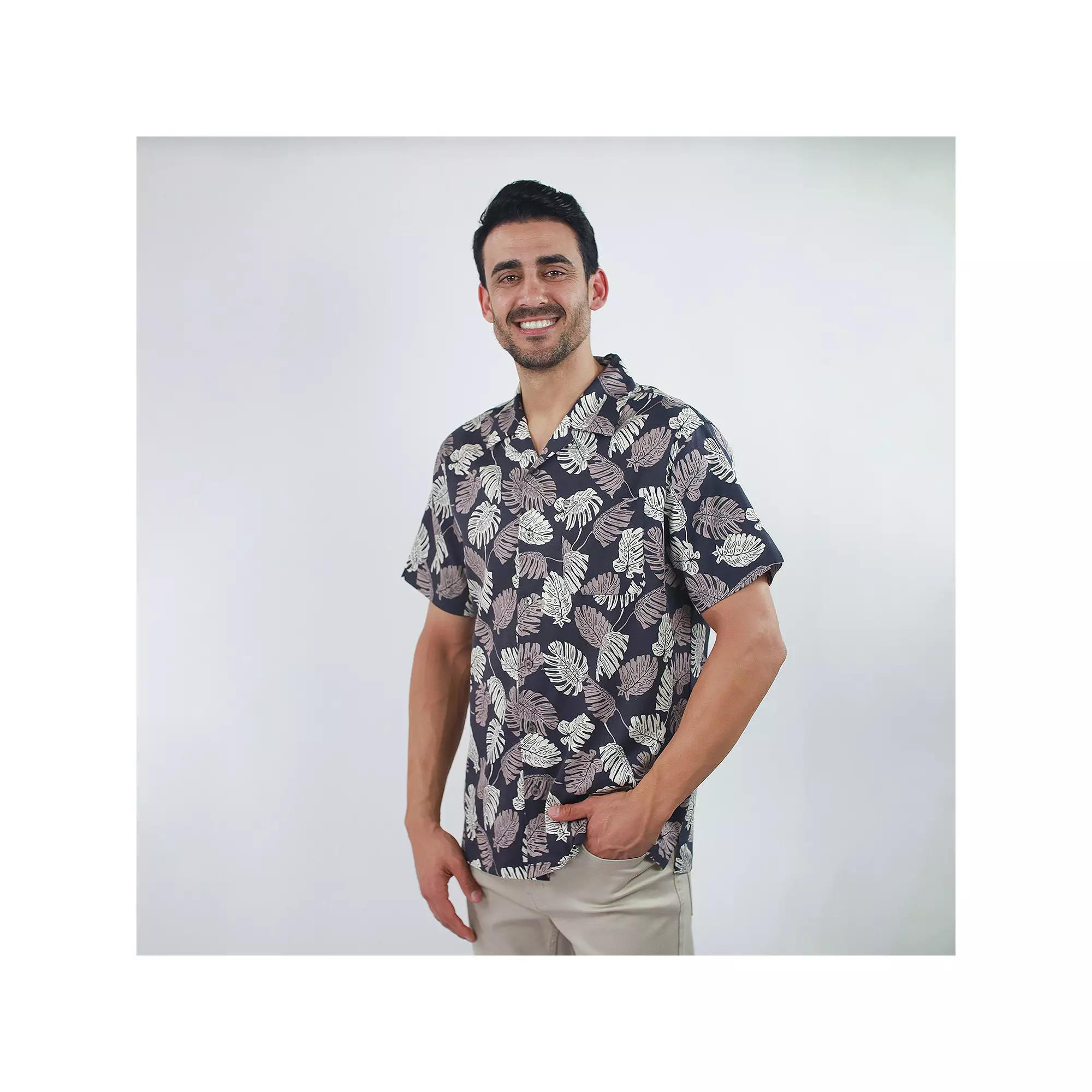 Men's JACHS NY Short Sleeve Linen Camp Shirt, Size: XL, Blue Leaves Product Image