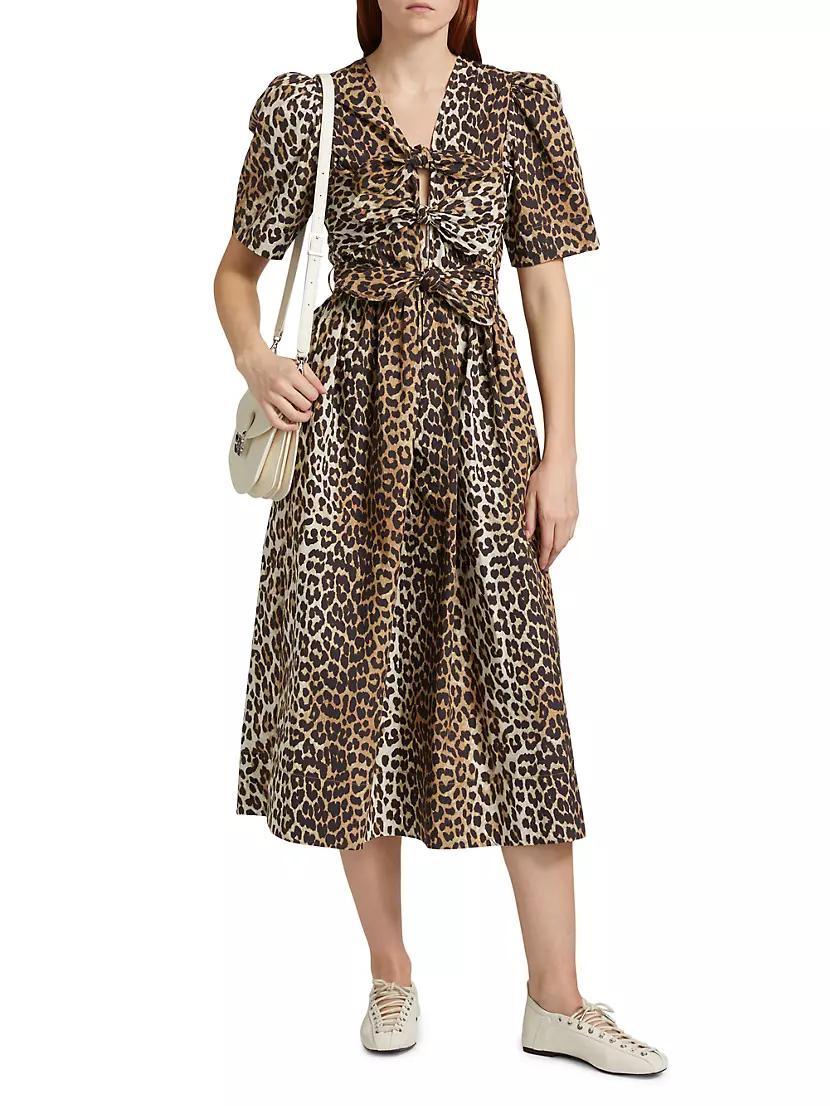 Leopard Cotton Tie-Strap Midi-Dress Product Image