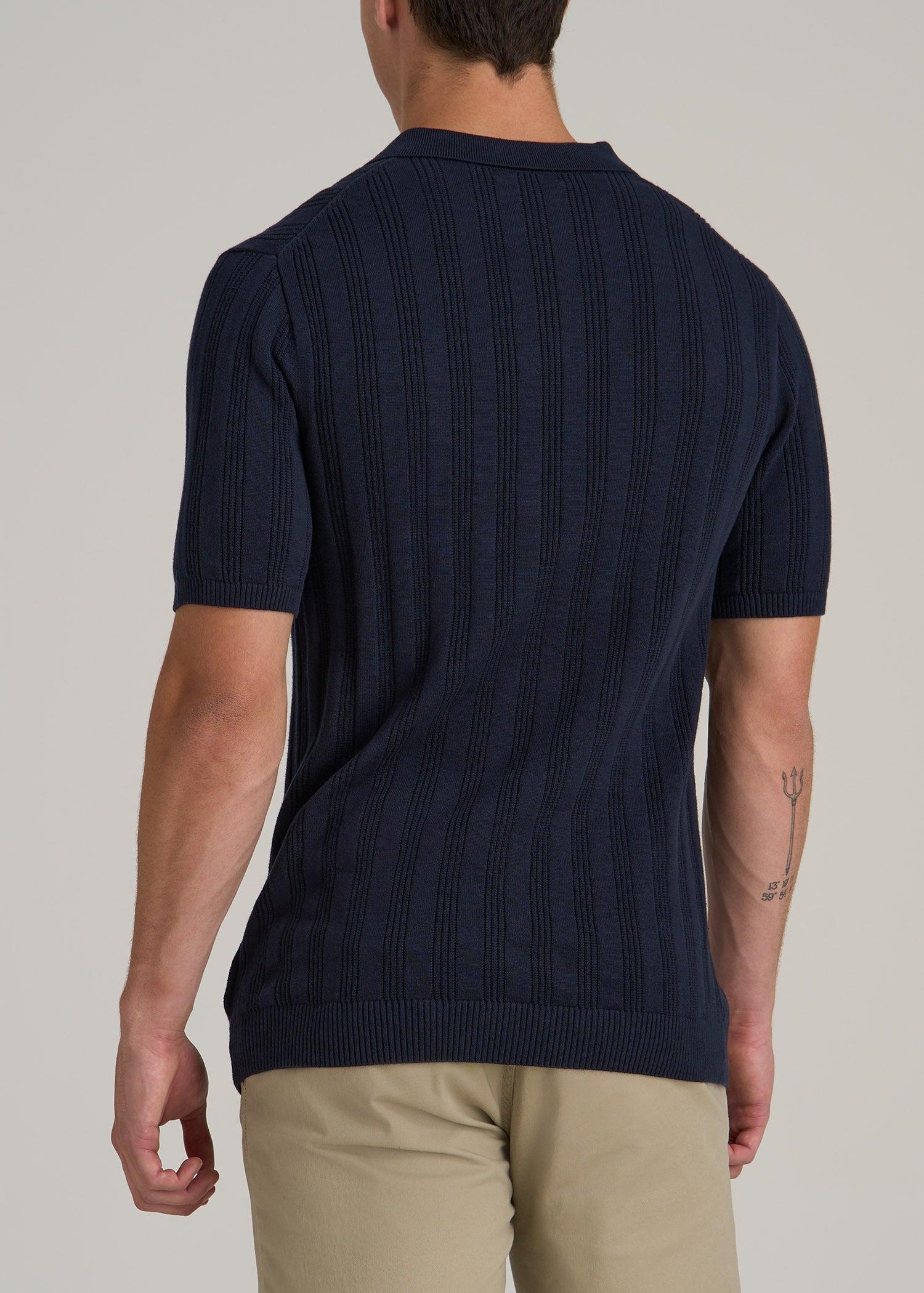 Ribbed Textured Knit Tall Men's Polo Shirt in Deep Indigo Product Image