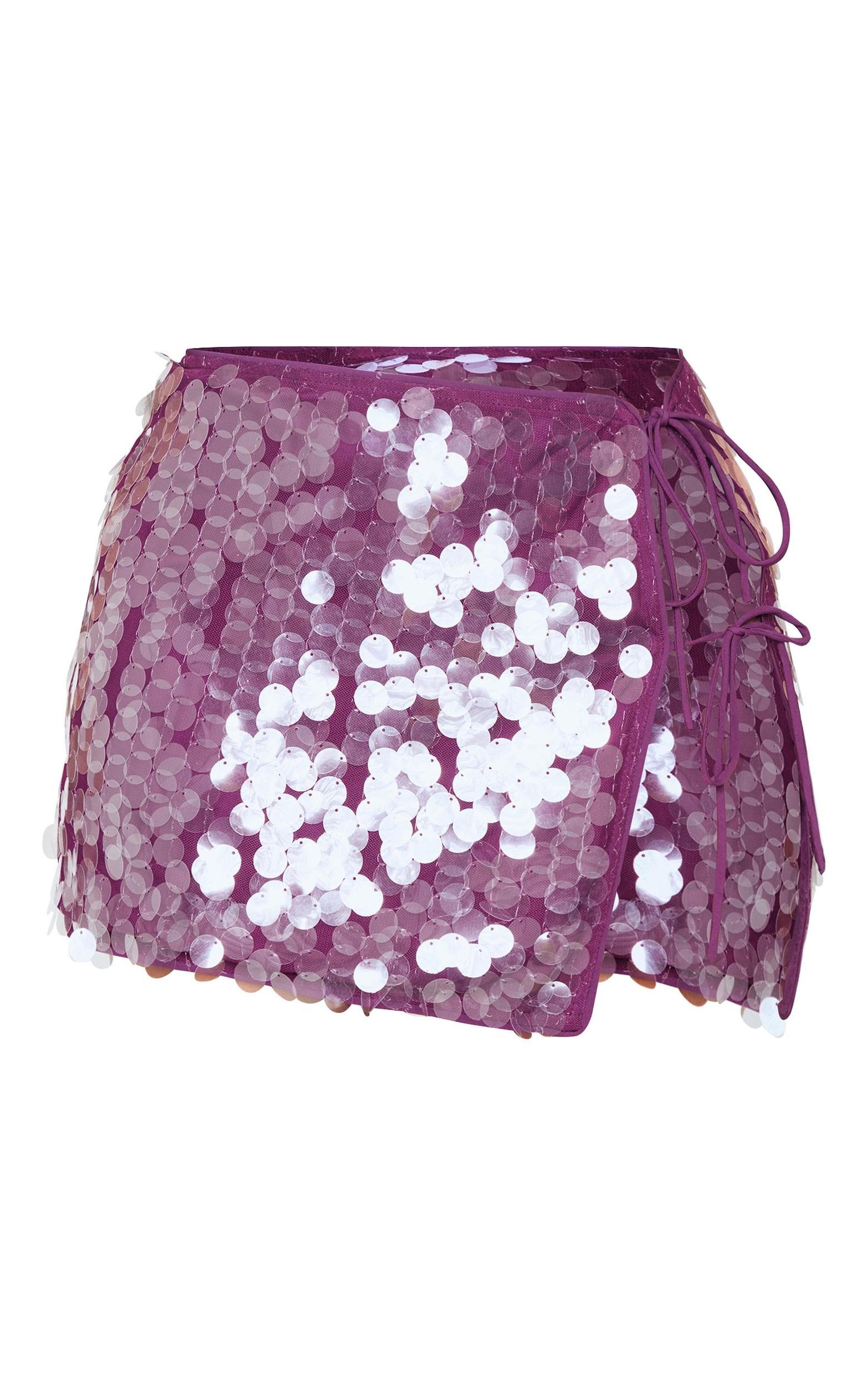 Shape Purple Sequin Tie Side Split Mini Skirt Product Image
