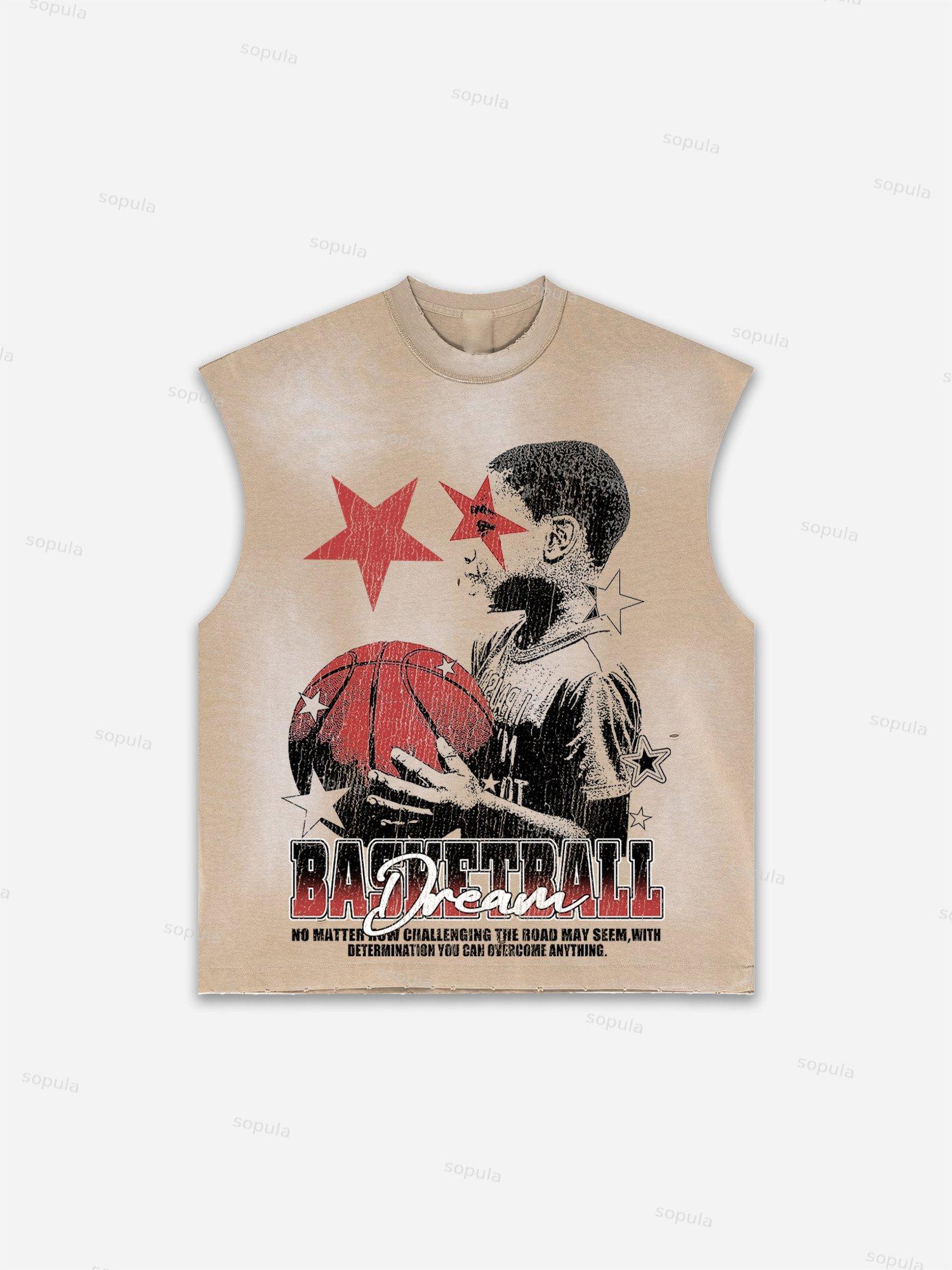 Flame Skull Graffiti Print Distressed Tank Top Product Image