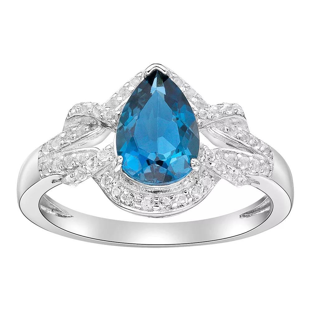 Gemminded Sterling Silver London Blue Topaz & White Topaz Halo Ring, Women's, Size: 6 Product Image