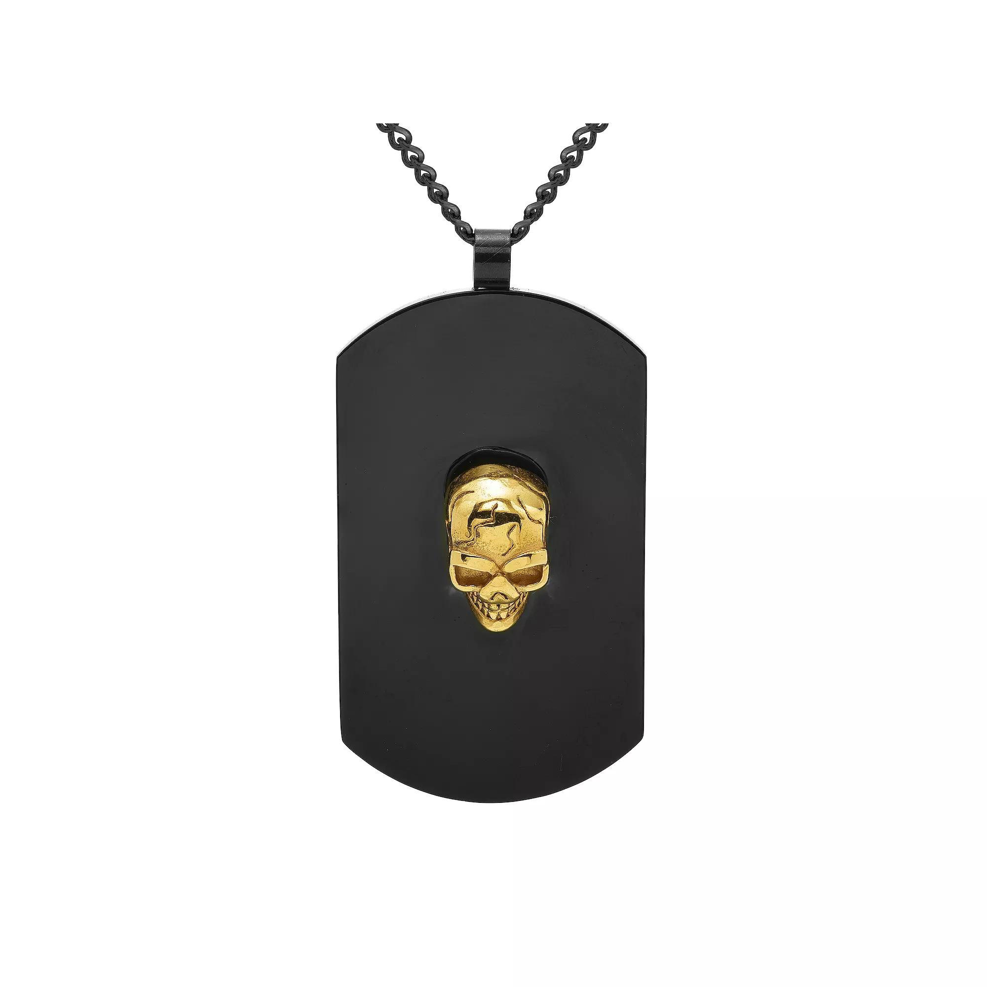 Men's Boston Bay Diamonds Yellow & Black Ion Plated Stainless Steel Skull Dog Tag Pendant Necklace, Size: 24", Two Tone Product Image