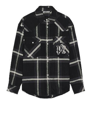 Palm Angels Monogram Check Over Shirt in Blue Product Image