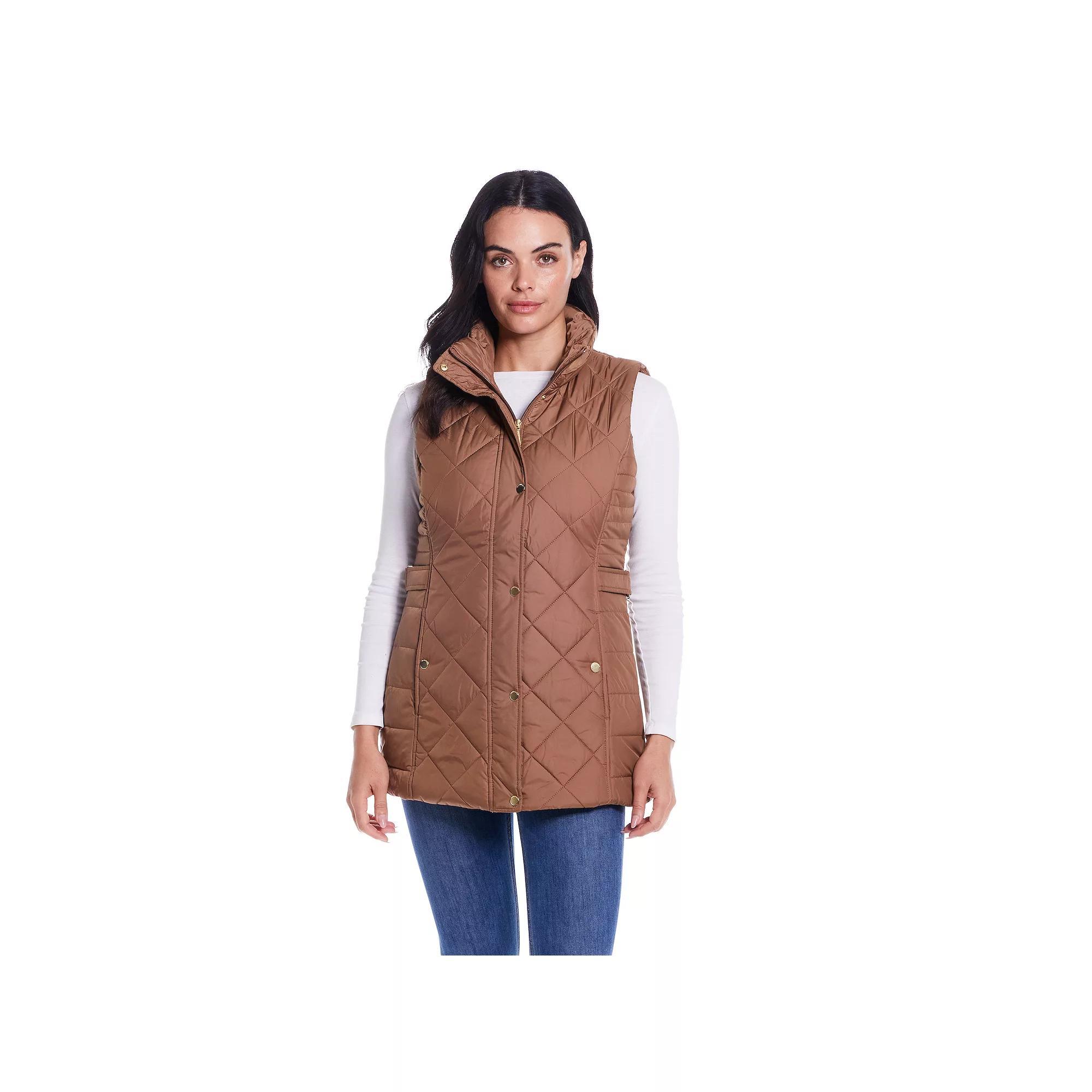 Women's Weathercast Quilted Longline Vest, Size: Large, Latte Product Image
