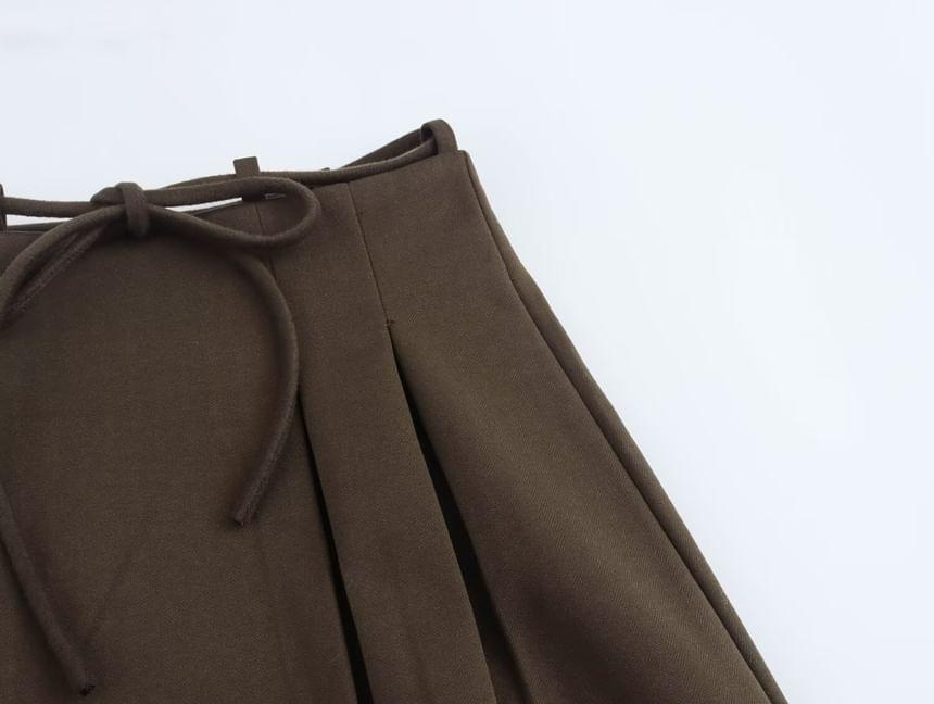 Drawstring Waist Plain Midi A-Line Skirt Product Image