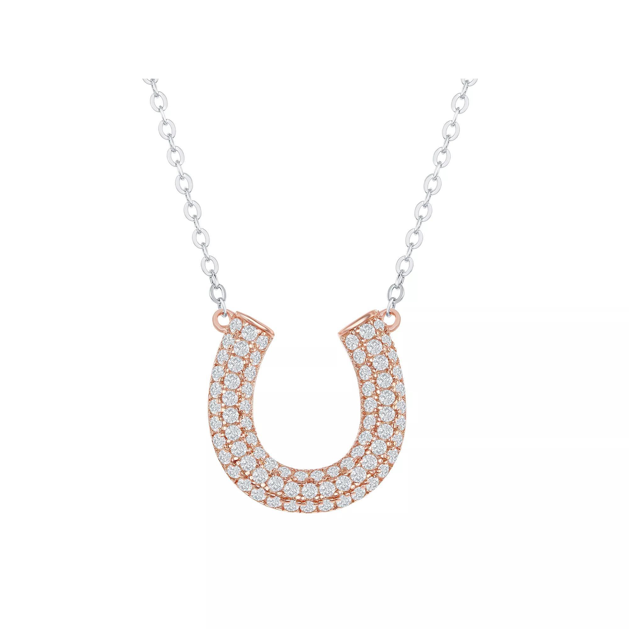 Sterling Silver Cubic Zirconia Horseshoe Necklace, Women's, Size: 16-18" ADJ, 14k Rose Gold Plated Product Image