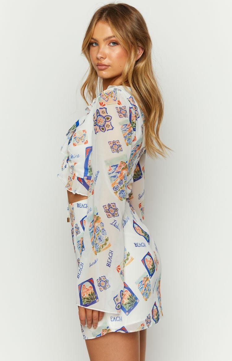 Raymin White Chiffon Long Sleeve Mini Dress Product Image