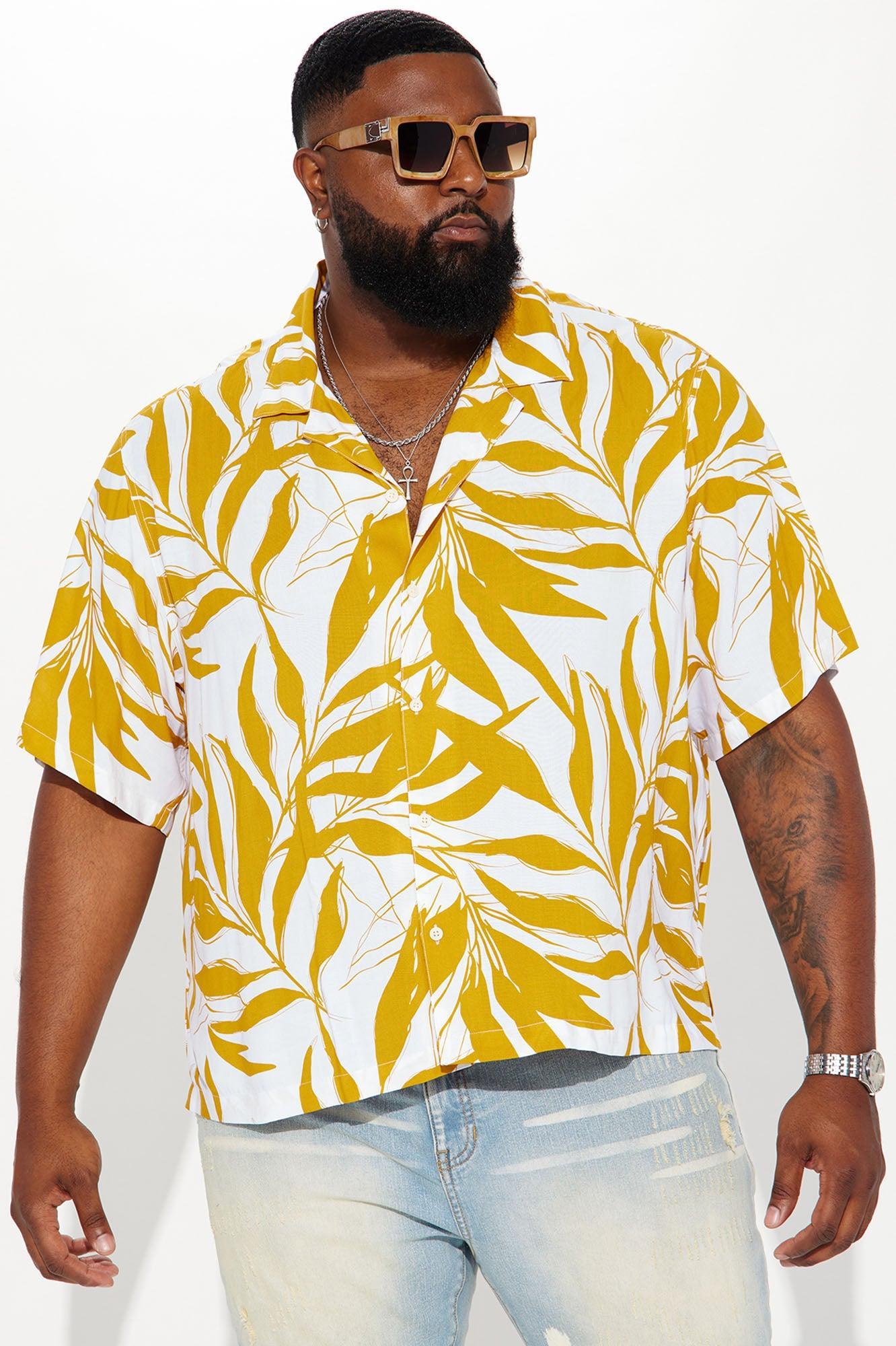 Through The Weeds Short Sleeve Button Up - Yellow Product Image
