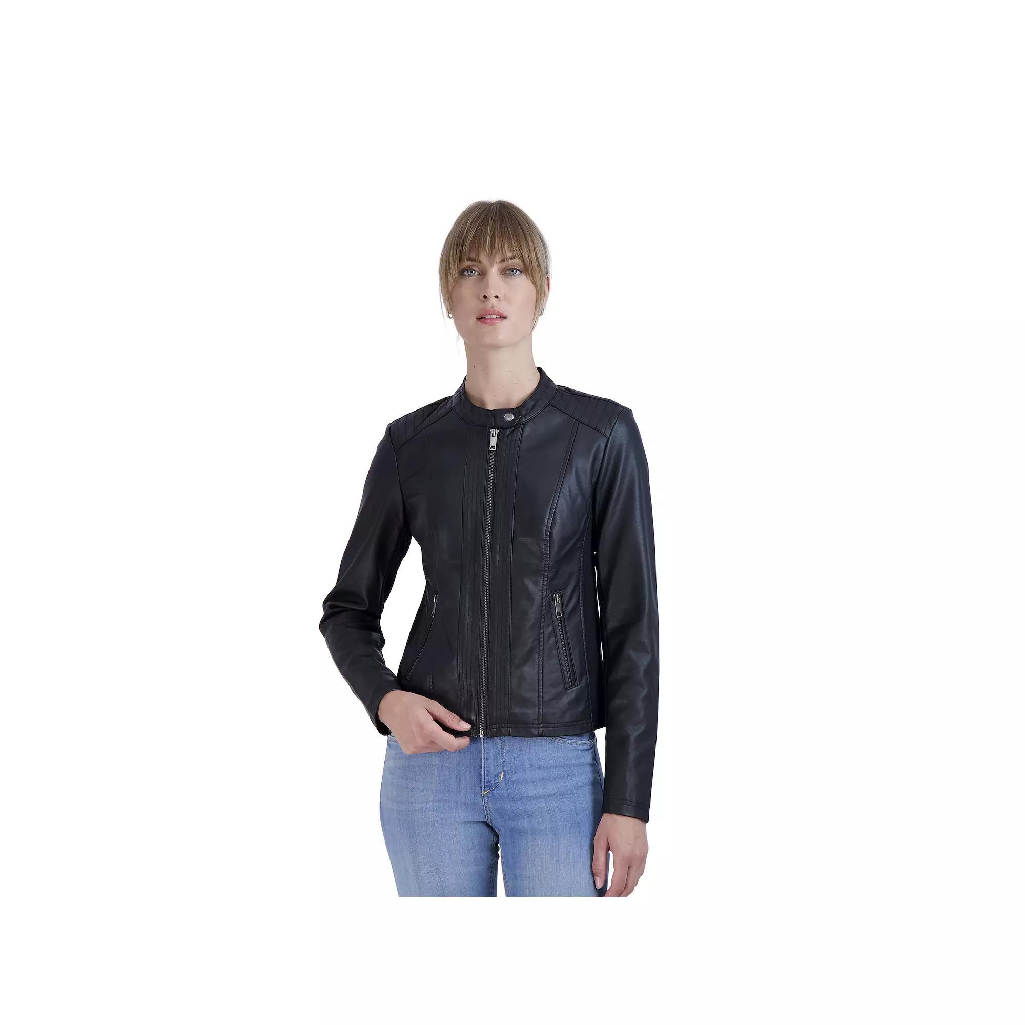 Women's Sebby Collection Faux-Leather Racing Jacket, Size: Small, Whiskey Product Image