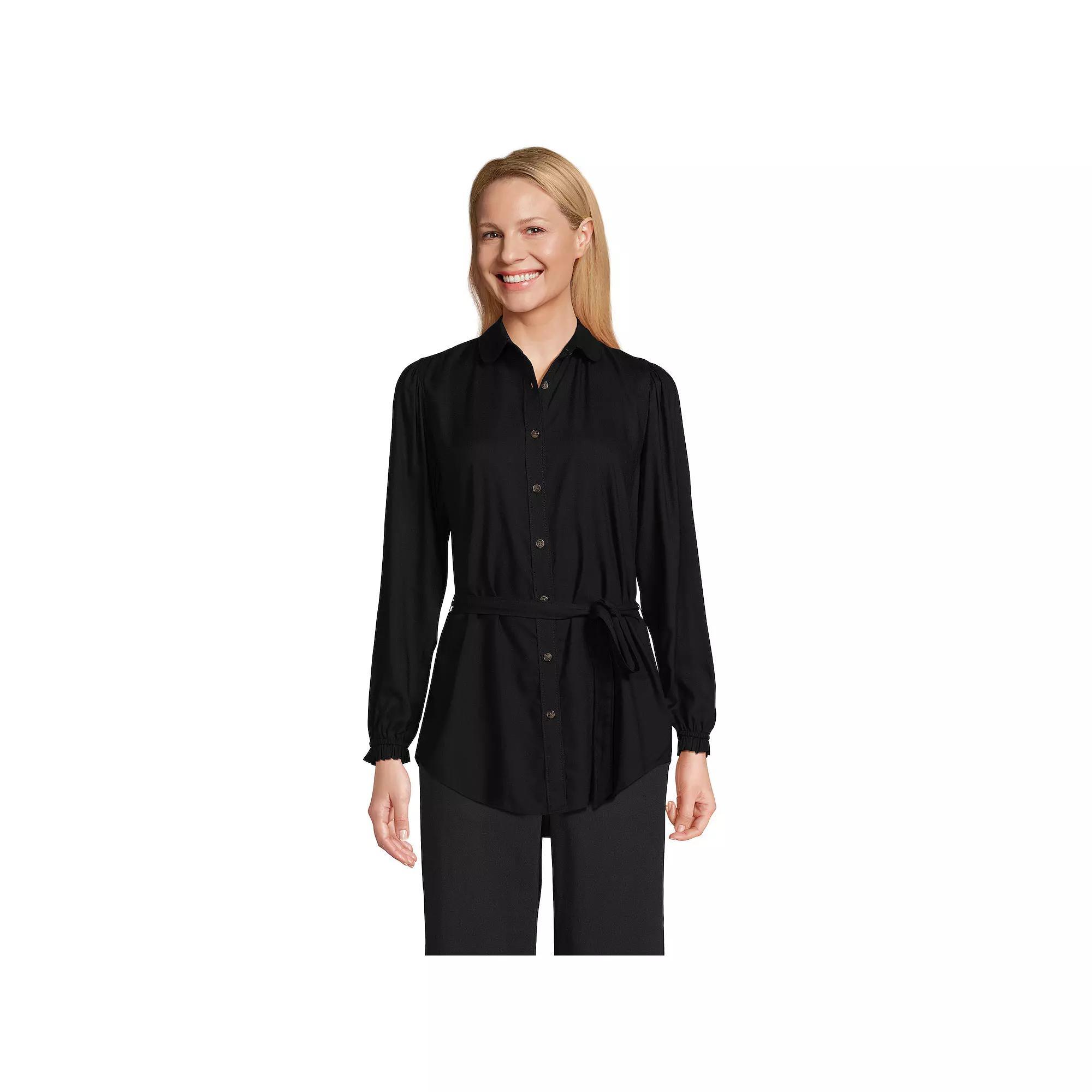 Women's Lands' End Tie Waist Shirt, Size: Medium, Tawny Brown Paisley Product Image
