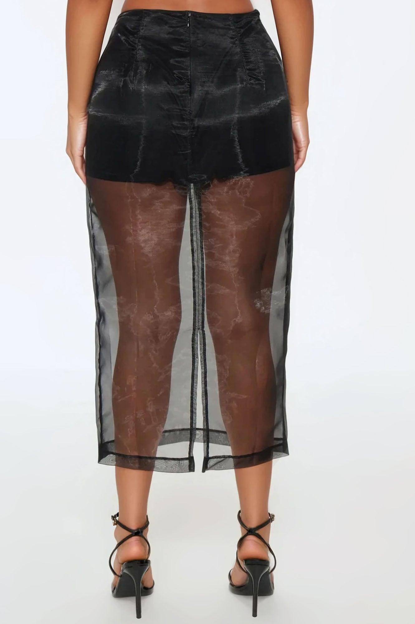Kiera Organza Sheer Midi Skirt - Black Product Image