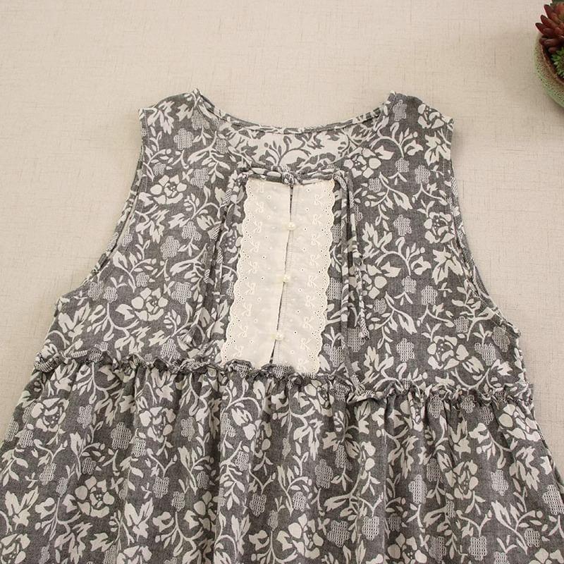 Bow Embroidered Lace Trim Midi Jumper Dress Product Image