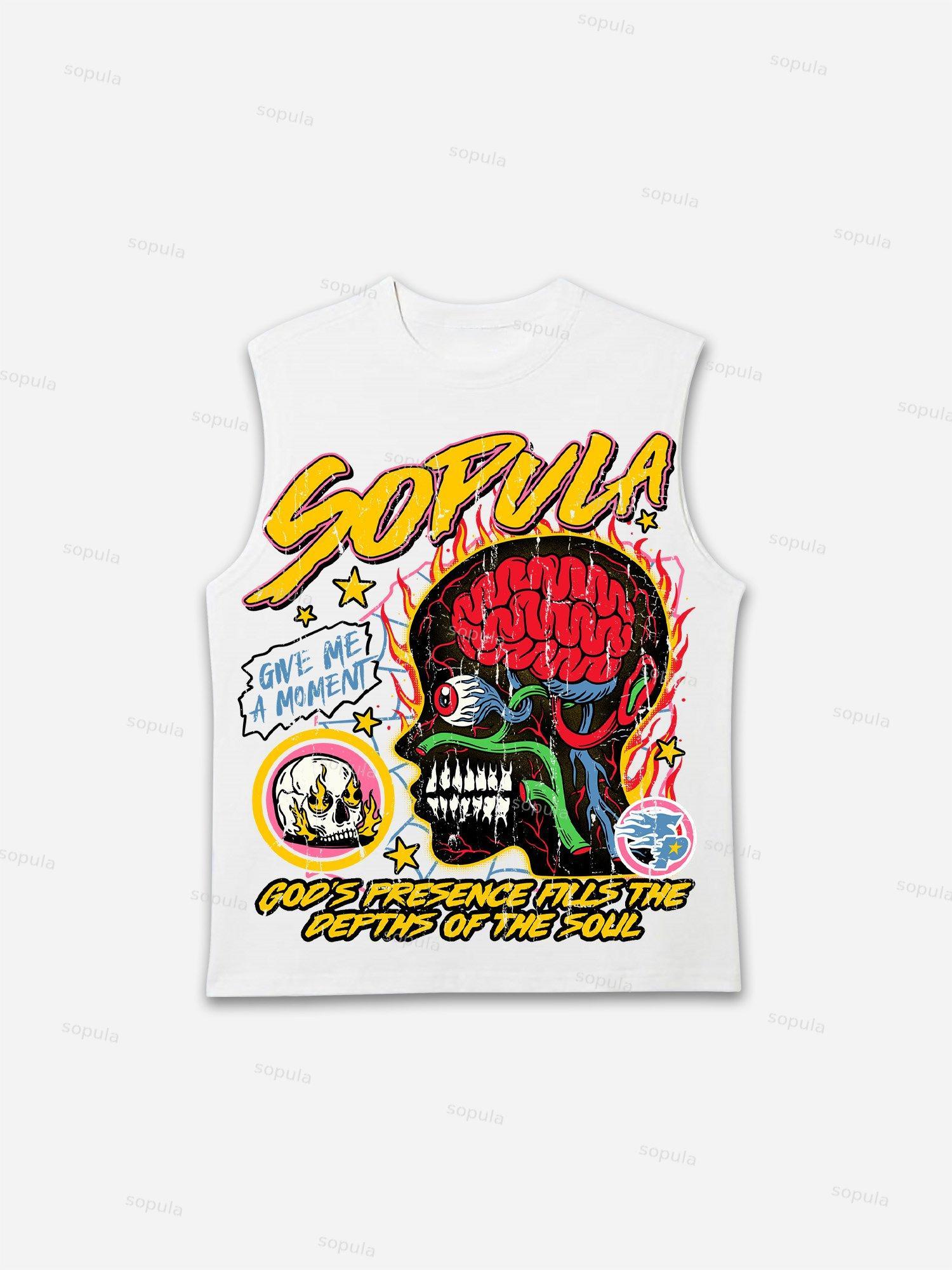 Sopula Men's Burning Soul Graphic Cotton Sleeveless Shirt Tank Tops Product Image