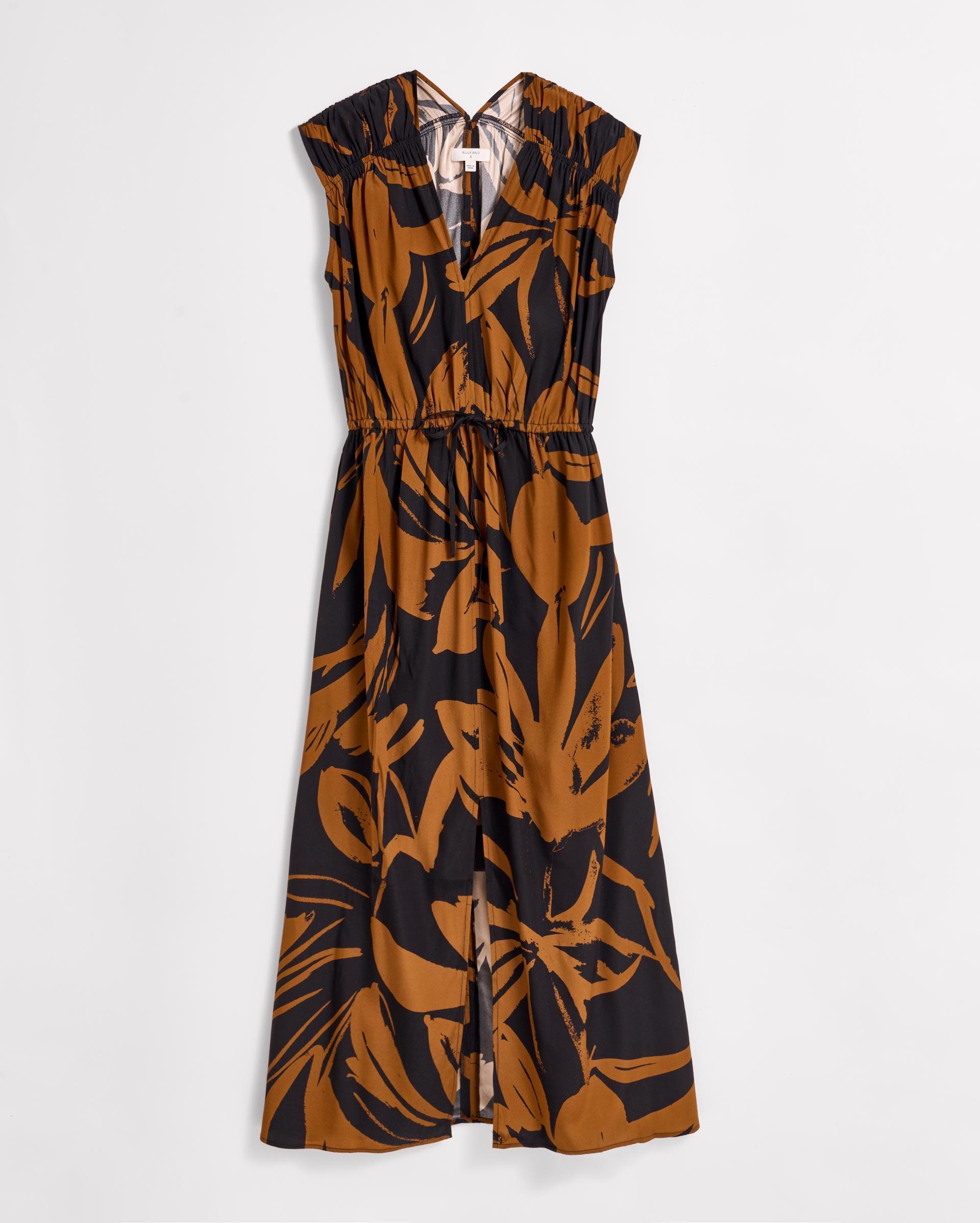 Silk Brush Stroke V-Neck Maxi Dress -  Product Image