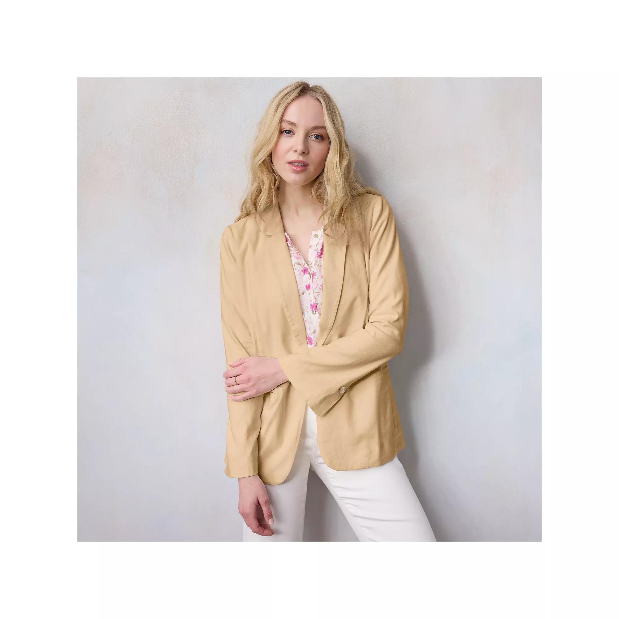 Women's LC Lauren Conrad Notch Collar 1-Button Blazer Jacket, Size: XXL, Light Beige Khaki Product Image