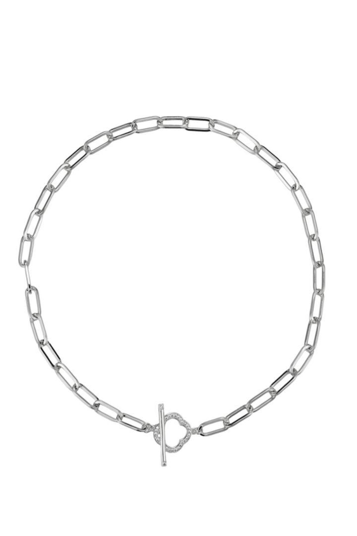 PAPER CLIP W/CZ CLOVER TOGGLE LOCK NECKLACE Product Image