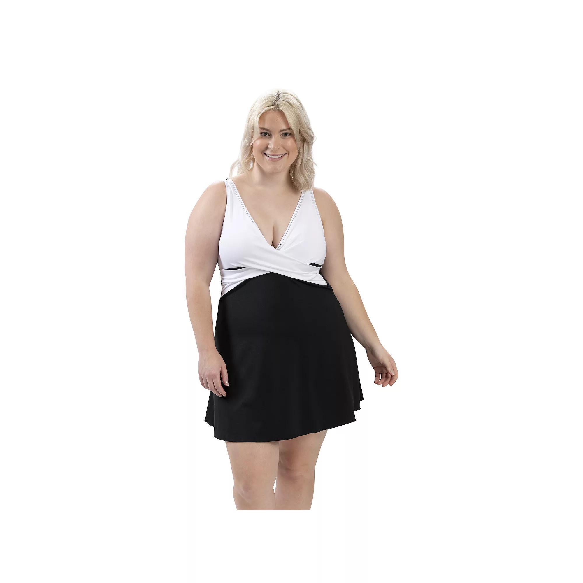 Womens Dolfin V-Neck Wrap Front One-Piece Swim Dress with Waistband Product Image