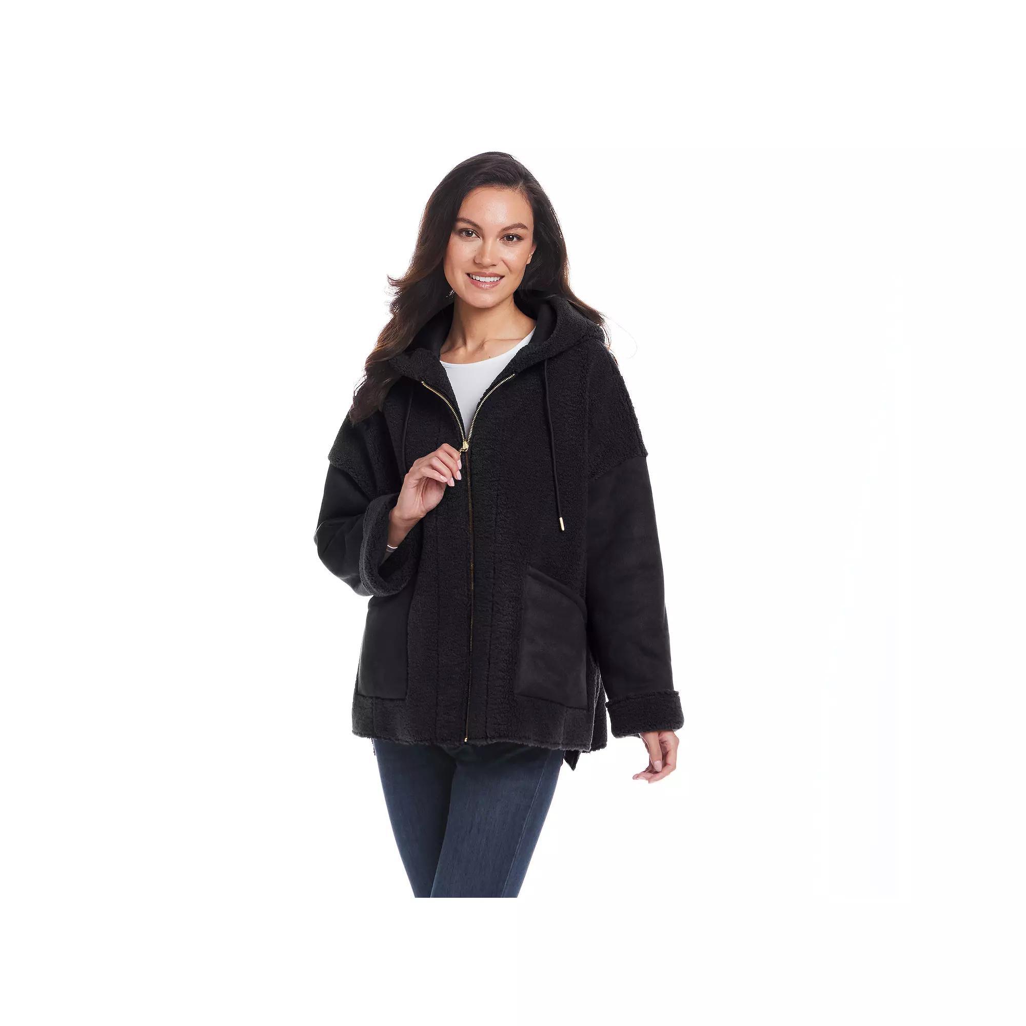 Womens Weathercast Reversible Faux Shearling Jacket Brown Product Image