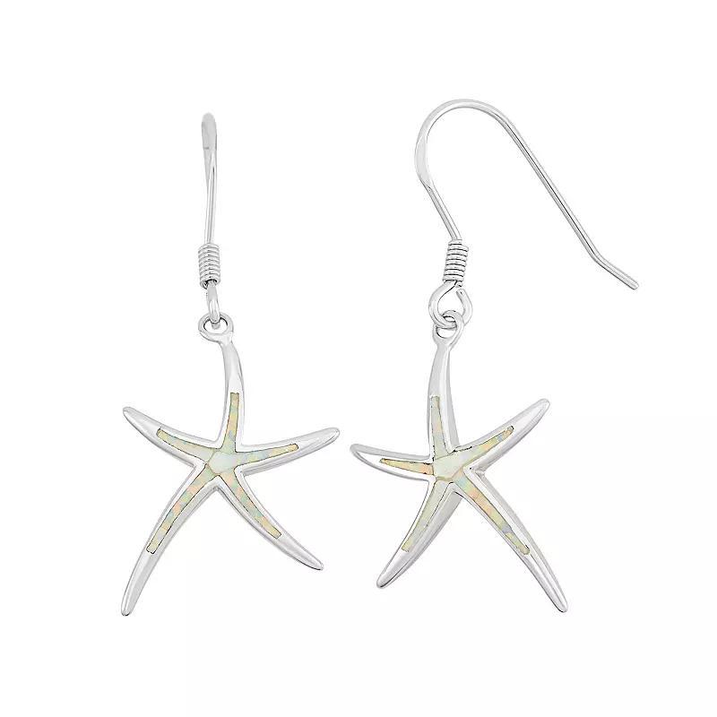 Lab-Created Opal Sterling Silver Starfish Drop Earrings, Women's, White Product Image