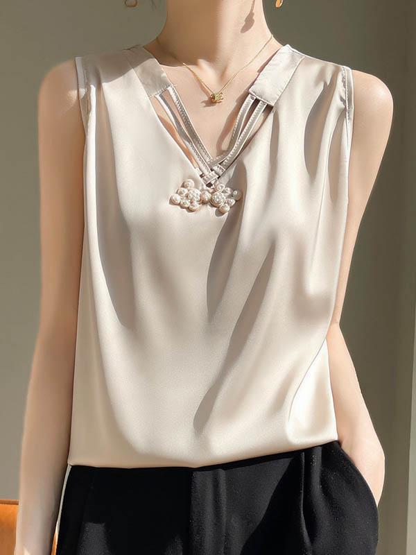 Loose Plus Size Solid Color V-Neck Vest Top Product Image