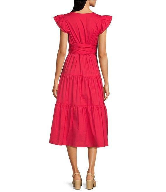 Moda Tara Cap Sleeve Cotton Poplin Tiered Midi Dress Product Image