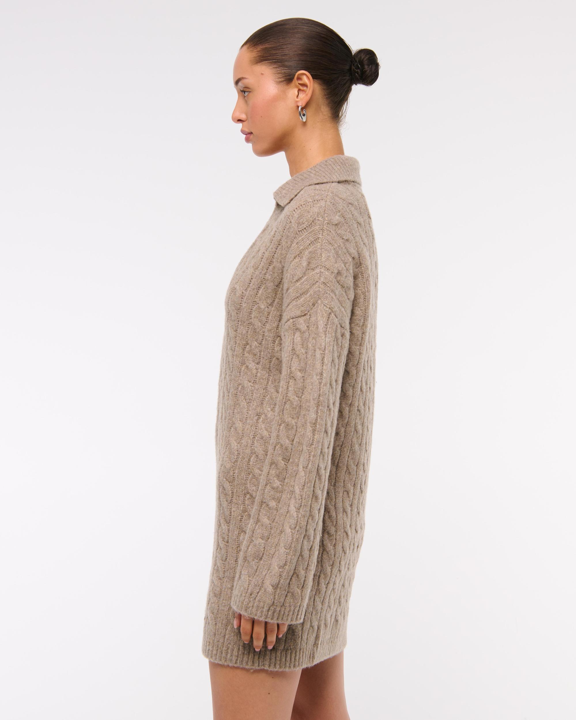 Long-Sleeve Collared Mini Sweater Dress Product Image