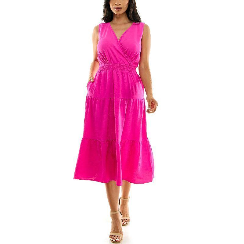 Women's Nina Leonard Tiered Smocked Midi Dress, Size: XL, Vibrant Purple Product Image