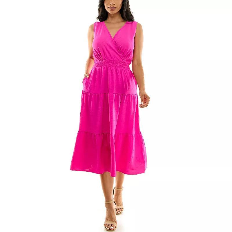 Women's Nina Leonard Tiered Smocked Midi Dress, Size: XL, Vibrant Purple Product Image