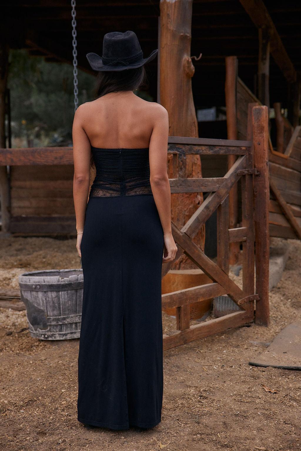 Hazel Black Lace Strapless Maxi Dress Product Image