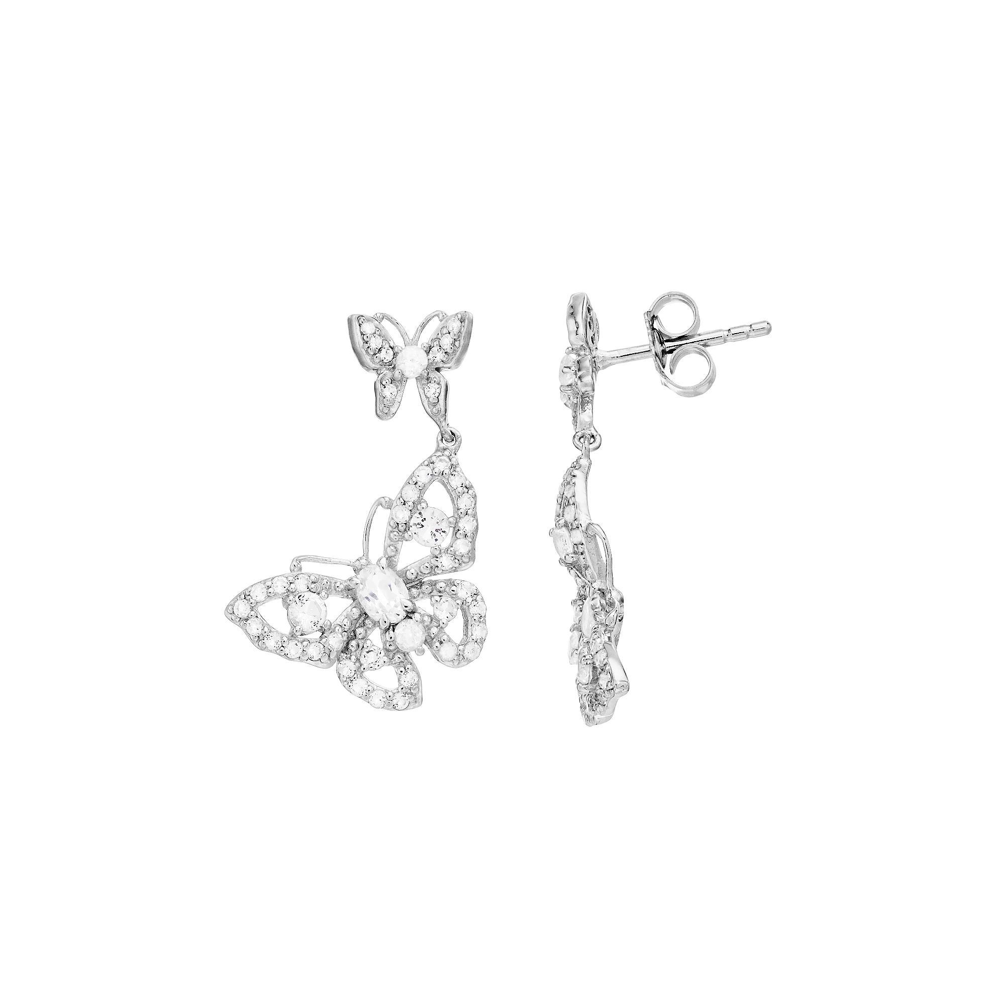 SIRI USA by TJM Sterling Silver White Topaz Filigree Butterfly Drop Earrings, Women's Product Image