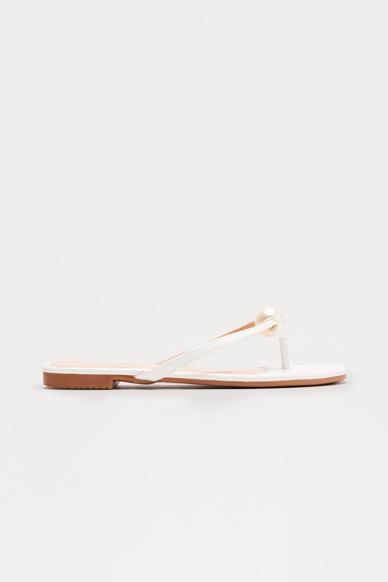 Florenza Pearl Flip Flops - White Product Image