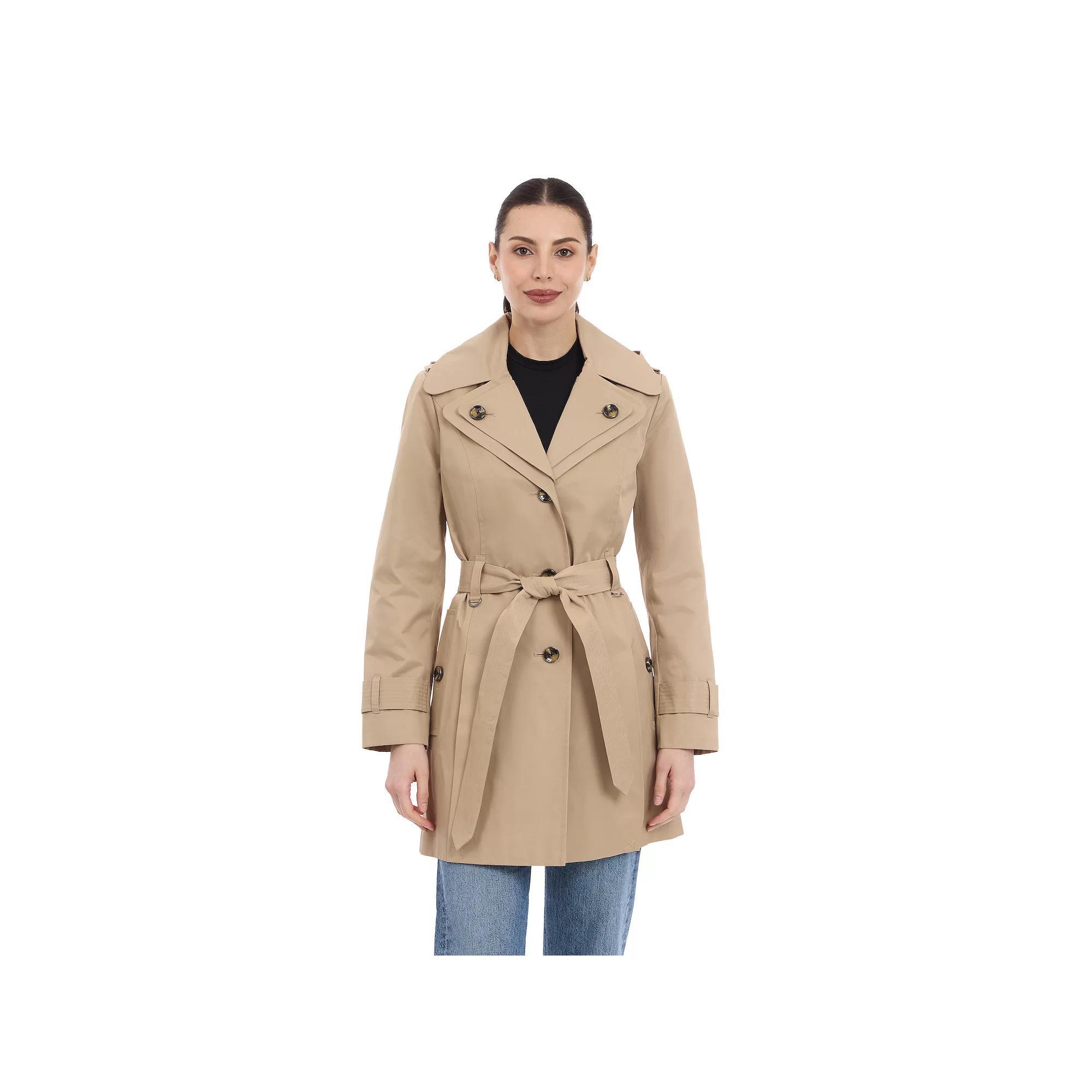 Women's London Fog Double-Lapel Removable Hood Belted Trench Coat, Size: Small, Grey Product Image